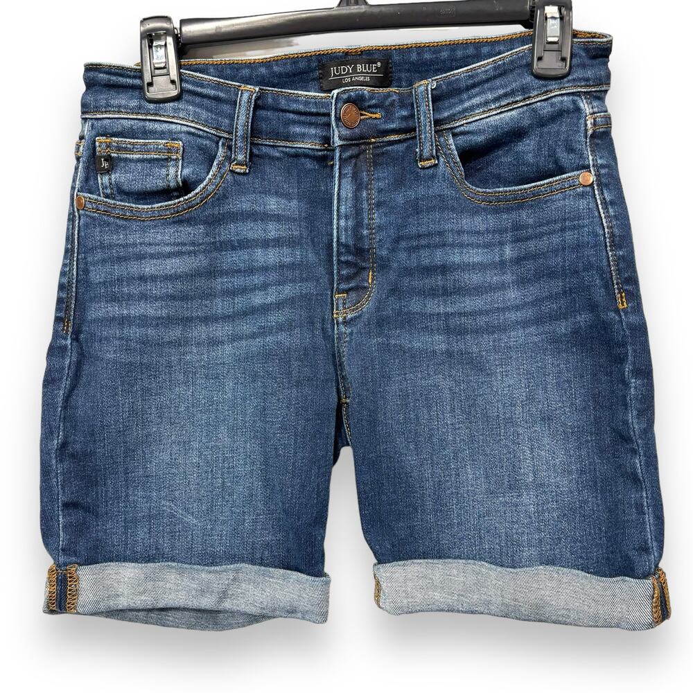 Judy Blue Cuffed Denim Bermuda Shorts Size Medium (6-8) Jorts Stretch Comfort